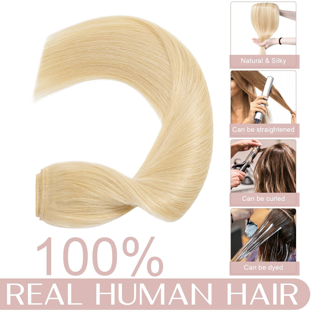 Clip-in Hair Extensions Remy 7A 100% Human Hair Straight – White Brown/Light Blonde 16in (40cm)