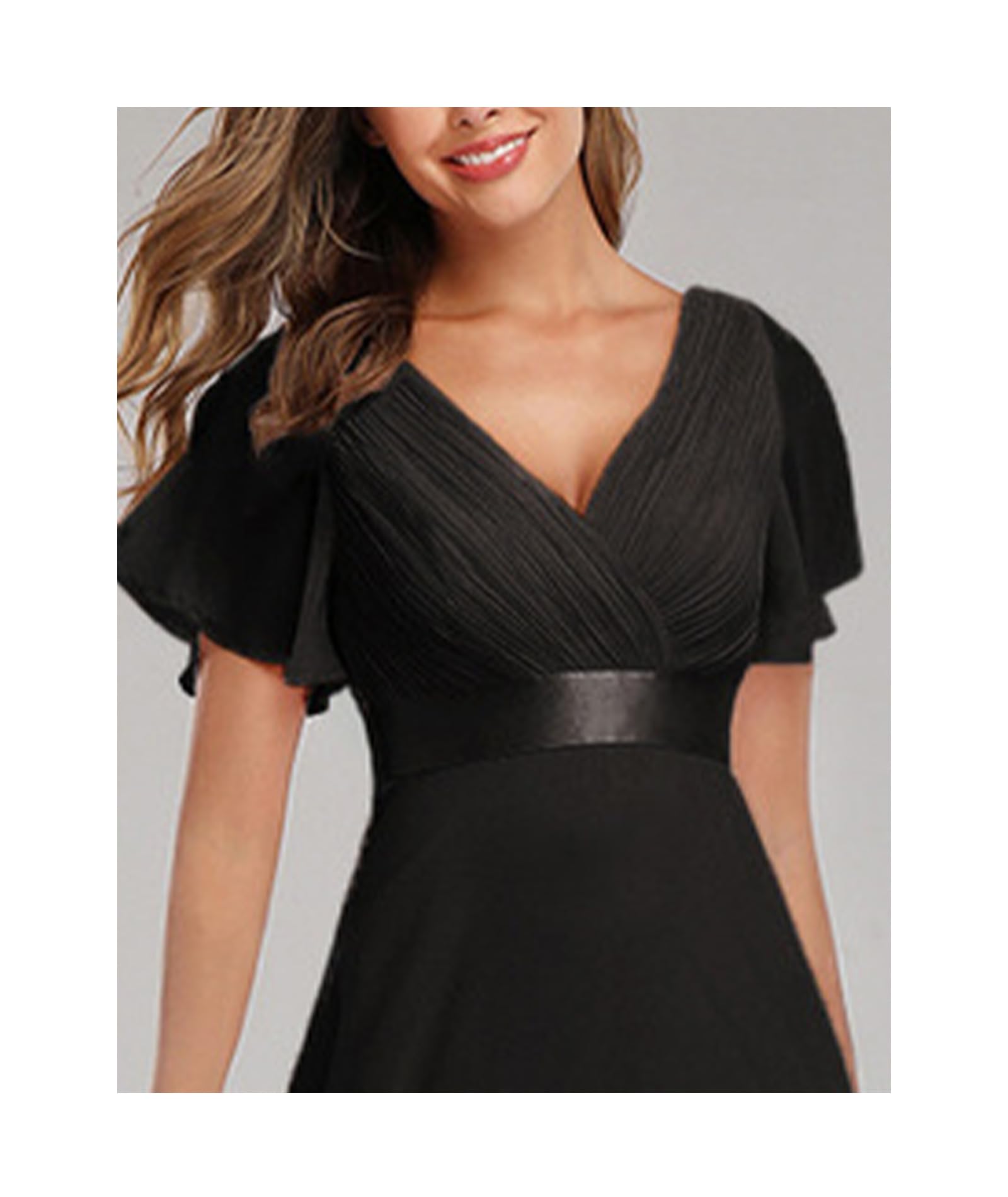Chiffon A-Line Bridesmaid Dress V-Neck High Waist Belt Elegant Long Gown – BL, 2XL