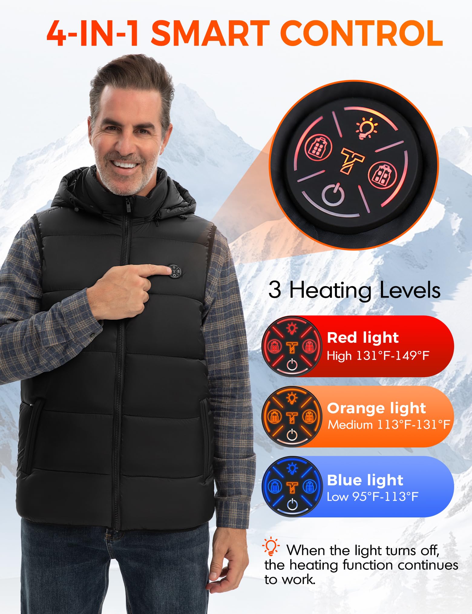 Men's Heated Vest 15-Zone Lightweight Breathable for Outdoor Sports – Black M