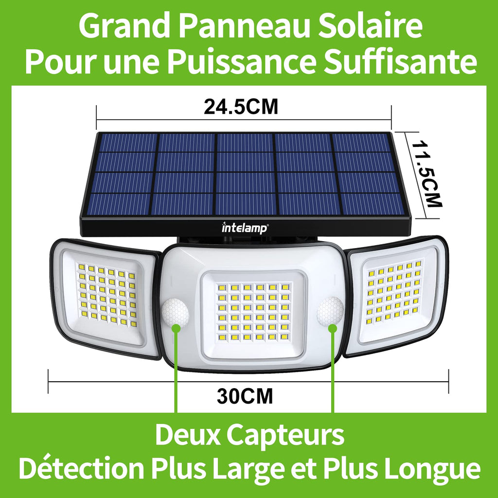 intelamp Solar Light Outdoor, 6000mAh Solar Light Outdoor with Motion Sensor, 1200lm LED Solar Projector, Outdoor Security Wall Lighting (1 Pack)