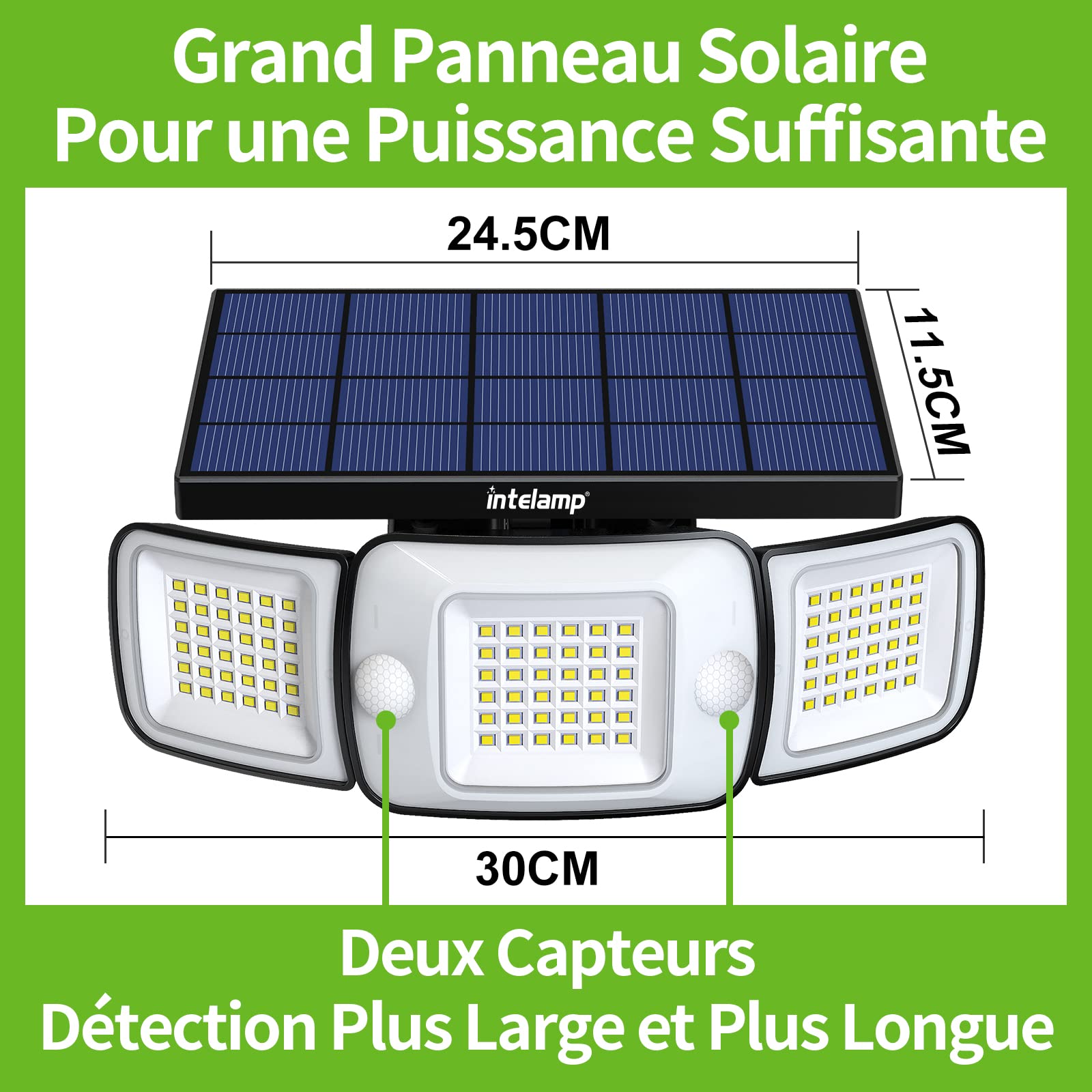 intelamp Solar Light Outdoor, 6000mAh Solar Light Outdoor with Motion Sensor, 1200lm LED Solar Projector, Outdoor Security Wall Lighting (1 Pack)