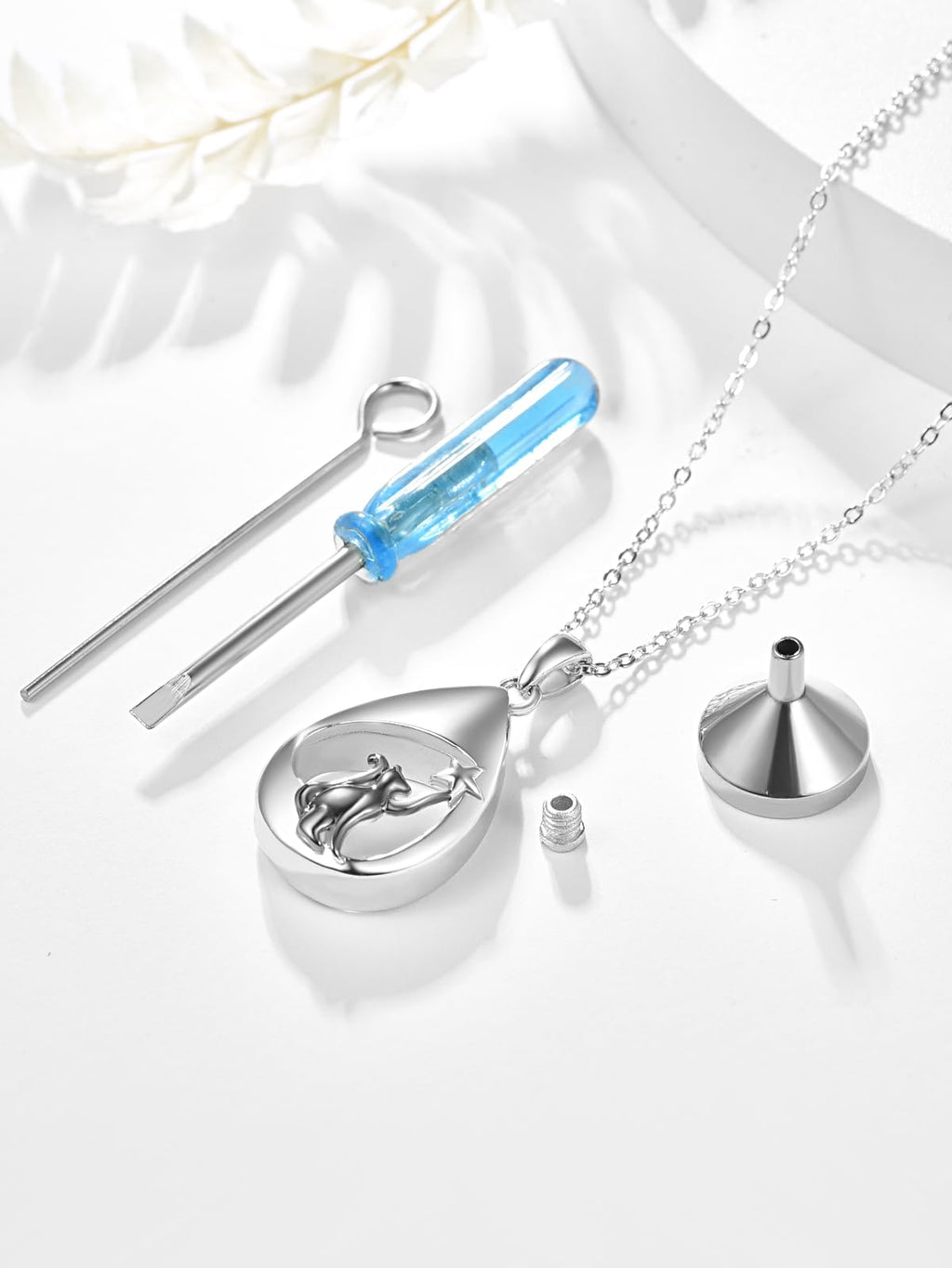 Teardrop Urn Necklace 925 Sterling Silver Cremation Pendant with Funnel Kit – Black