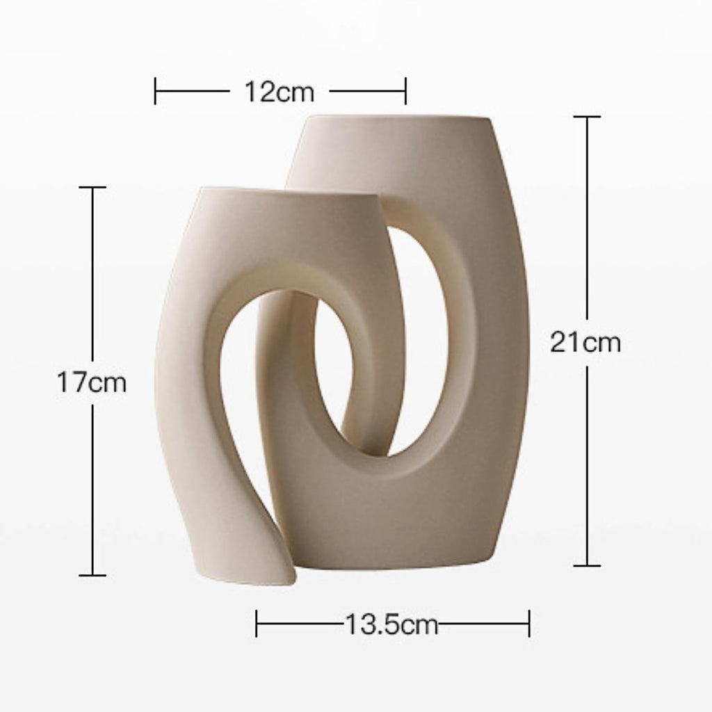 Donut Vase Set of 2 Ceramic Vase White Matt Boho Vase Pampas Grass Vase White Minimalist for Living Room, Bedroom, Kitchen, Office, Wedding Decoration