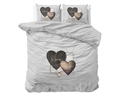 Sleeptime bed linen 100% cotton love hearts, 200 x 200cm, + 80 x 80cm, grey