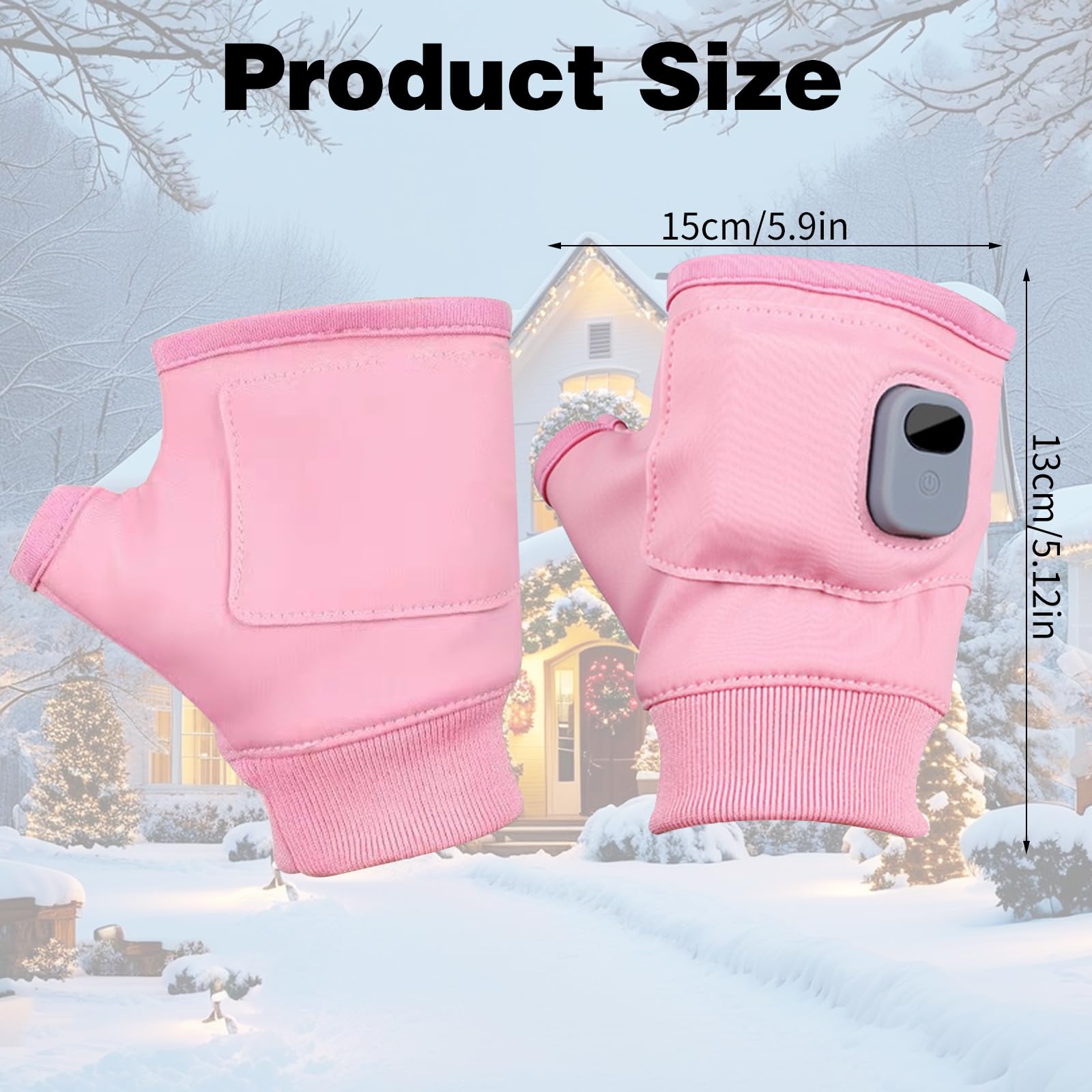 Rechargeable Heated Fingerless Gloves Touchscreen 3-Level Adjustable – Pink