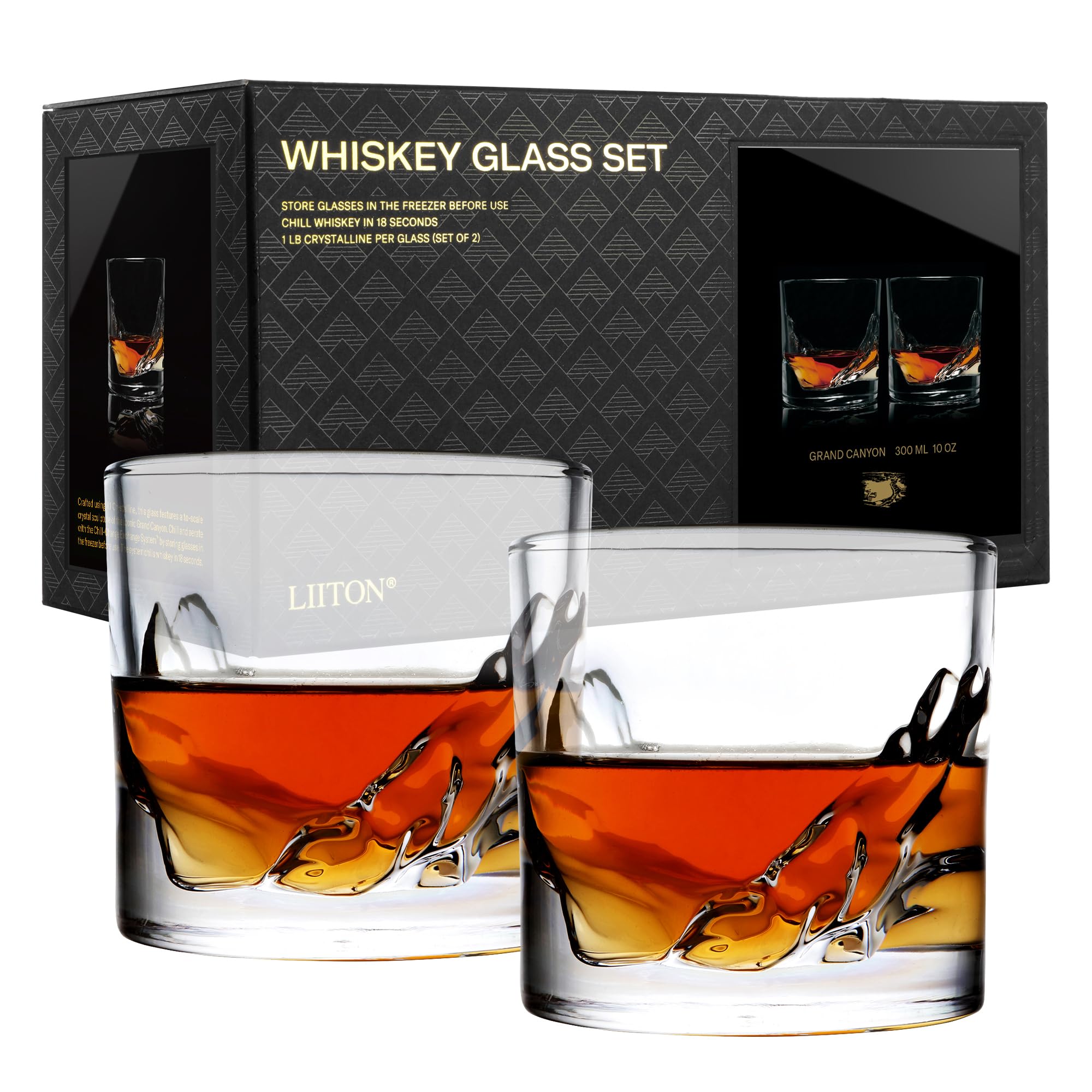 LIITON Exclusive Whiskey Glasses Set Grand Canyon 2-piece made of crystal glass, tumbler glasses, gifts for men for cocktails, gin, bourbon, rum, drinking glasses gift set