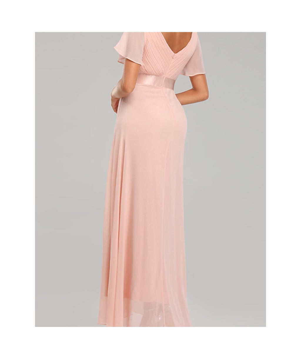 Women's Evening Dress V-Neck High Waist A-Line Chiffon – Pink 2XL