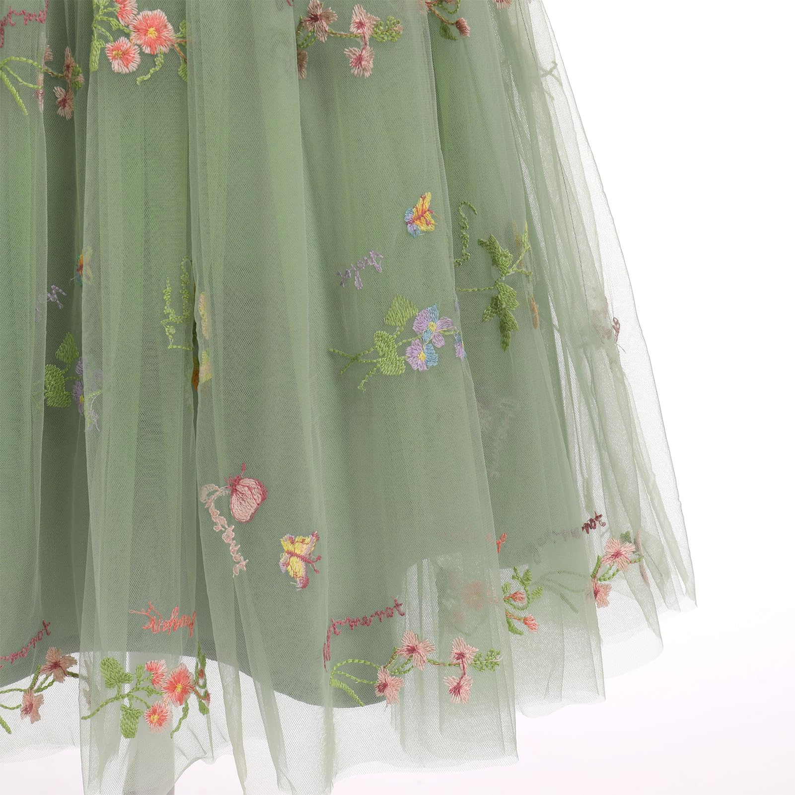 Odizli Flower Girl Dresses Princess Dress Girls Children Sleeveless V-Neck A-Line Tulle Dress Festive Wedding First Communion Communion Dress Evening Dress Long Ball Gown Green Embroidery 9 Years
