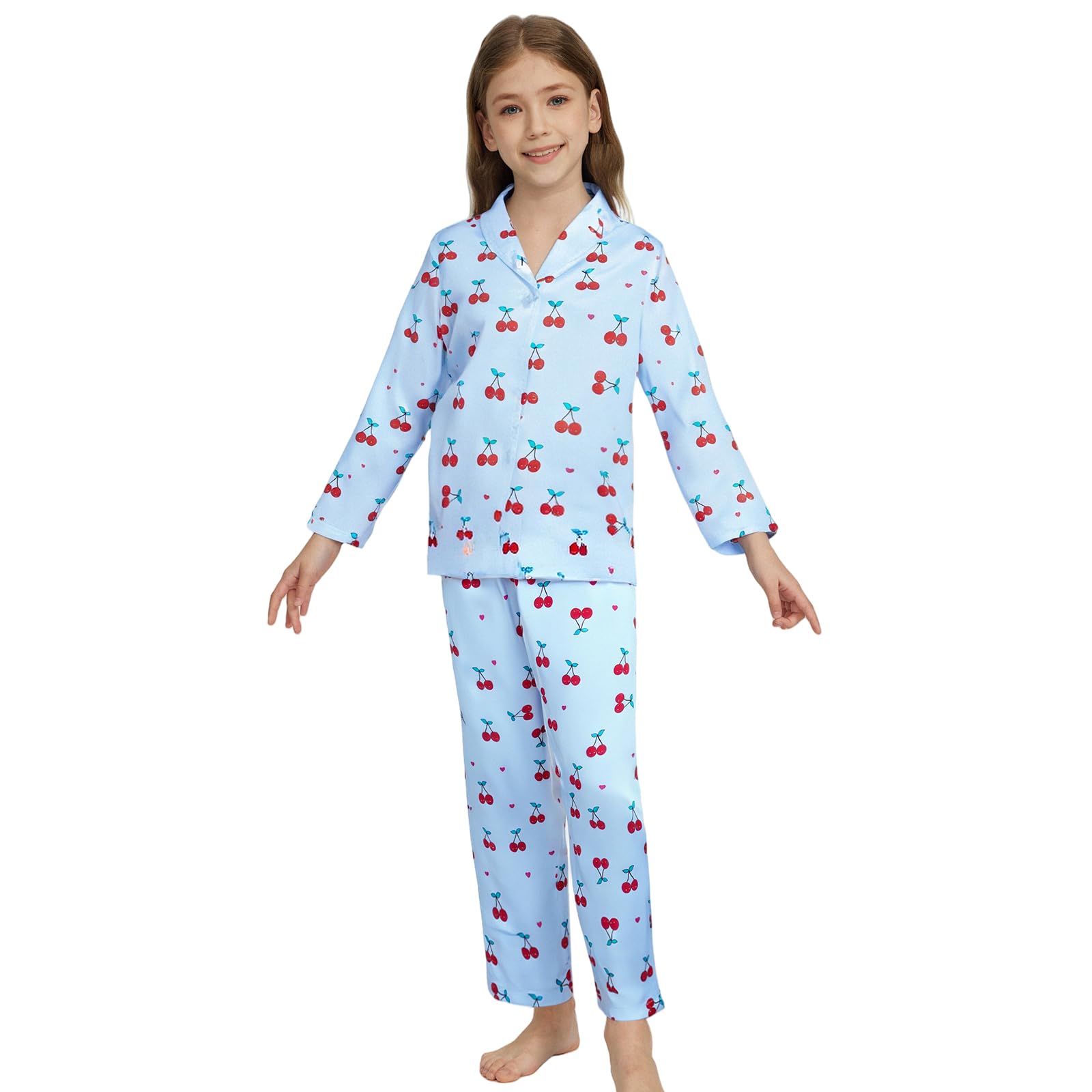 Girls Long-Sleeve Pyjama Set Satin Autumn/Winter – Blue 5-6 Years