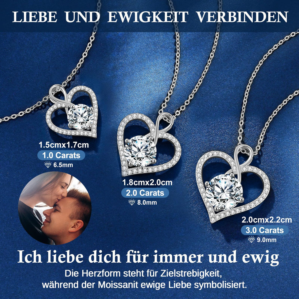Women’s Infinity Heart Necklace 925 Sterling Silver Moissanite Pendant – Silver