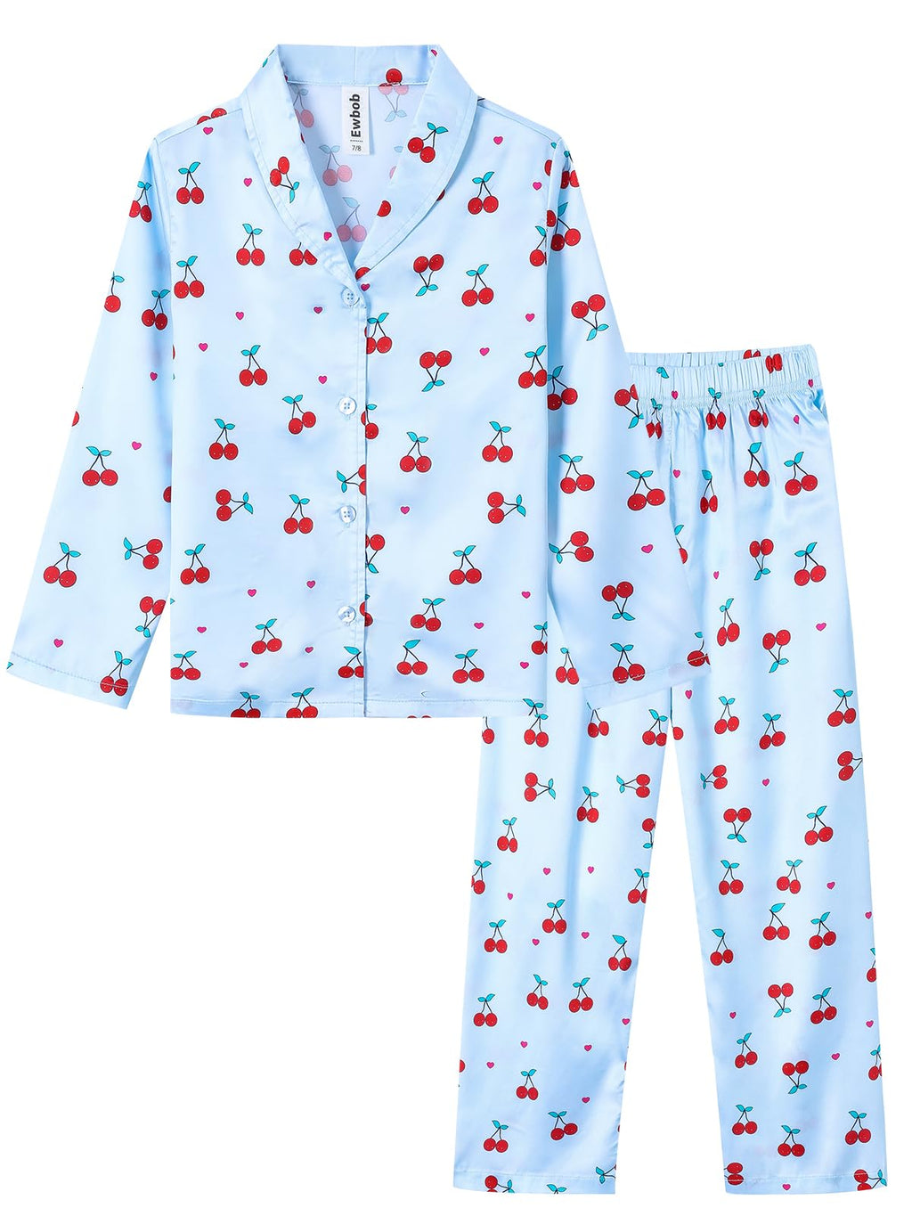 Girls Long-Sleeve Pyjama Set Satin Autumn/Winter – Blue 5-6 Years