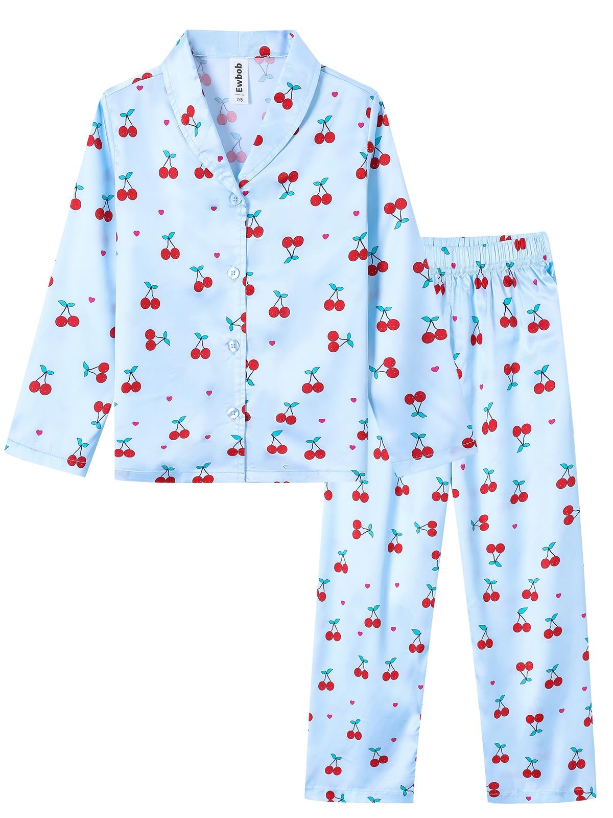 Girls Long-Sleeve Pyjama Set Satin Autumn/Winter – Blue 5-6 Years