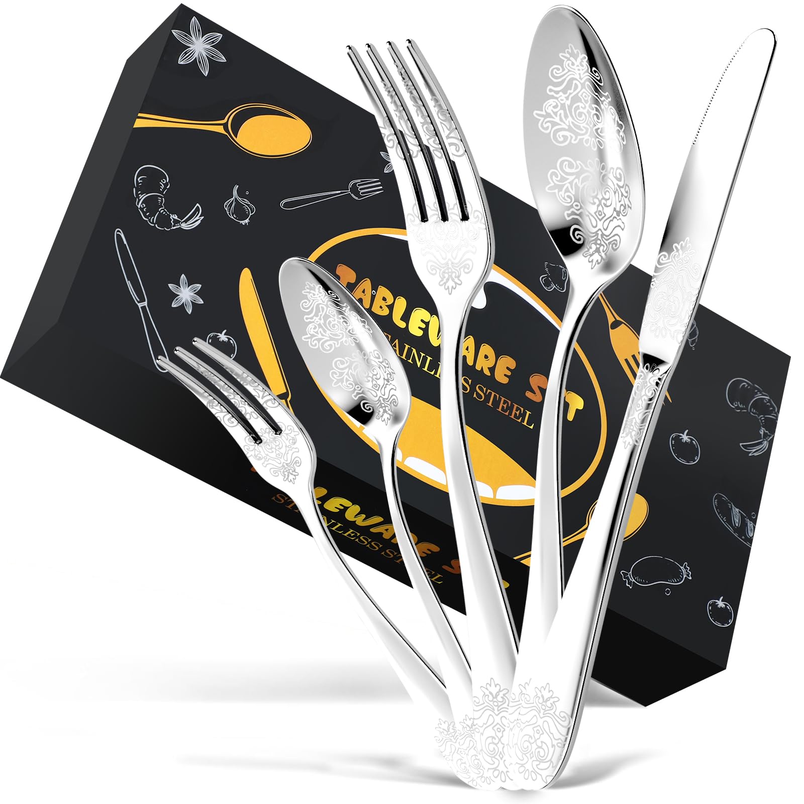 DRAGON RIOT 60-Piece Stainless Steel Cutlery Set for 12 People – Complete Tableware Set