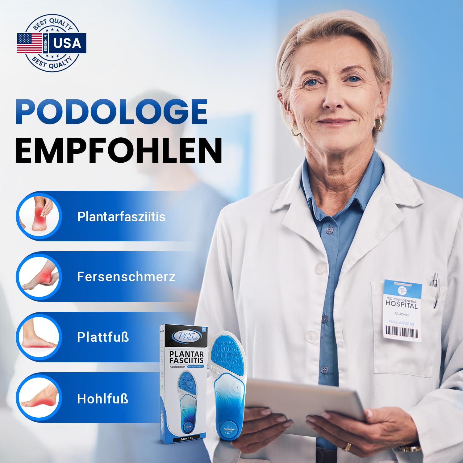 PCSsole Pro Orthotic Insoles Gen2 Heavy-Duty Arch Support Shoe Inserts for Flat Feet & Heel Pain