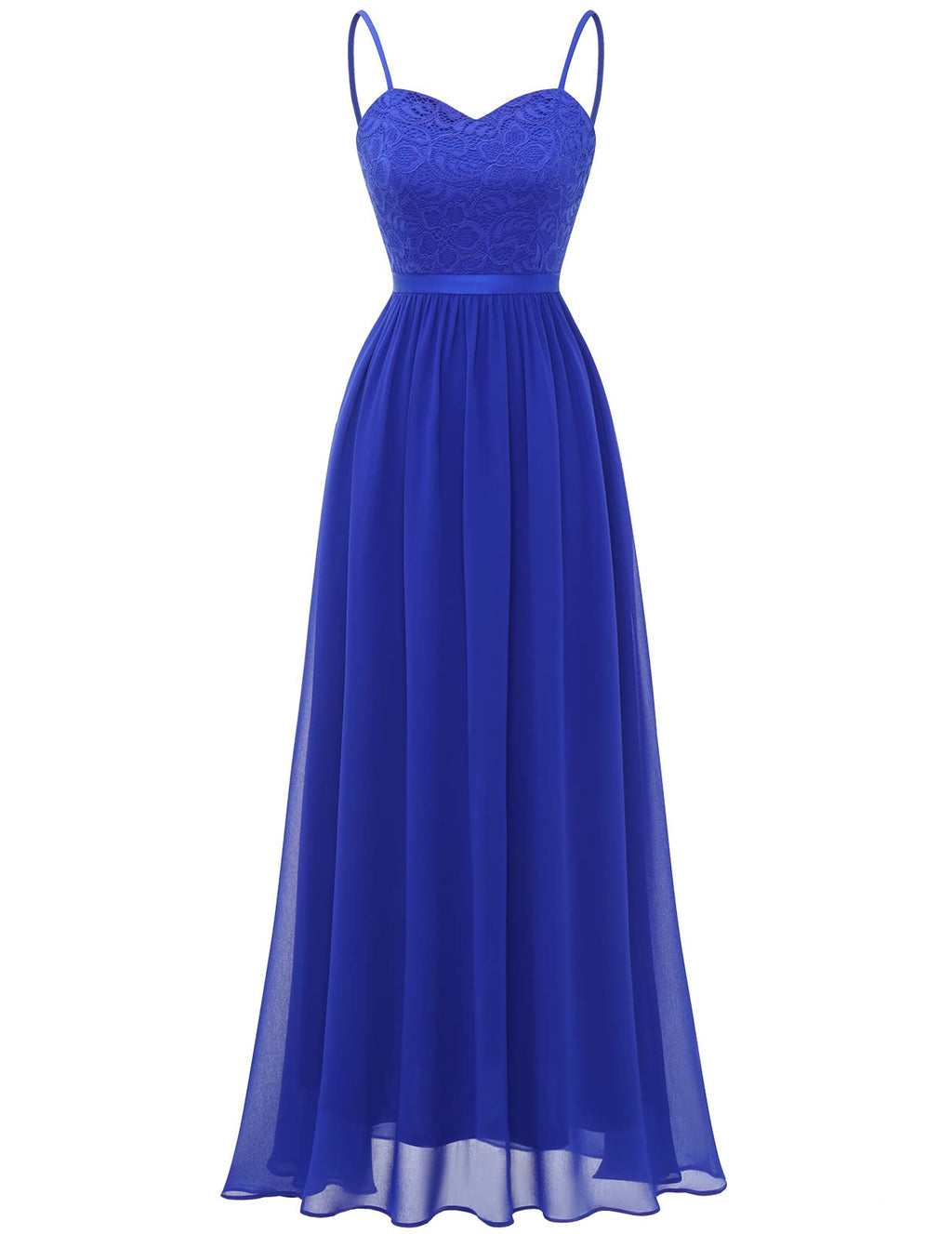 DRESSTELLS Women's Evening Dress Floor Length Elegant for Wedding Chiffon Bridesmaid Dresses Lace Cocktail Dress with Spaghetti Straps Sleeveless Ball Gown Royal Blue XL