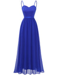 DRESSTELLS Women's Evening Dress Floor Length Elegant for Wedding Chiffon Bridesmaid Dresses Lace Cocktail Dress with Spaghetti Straps Sleeveless Ball Gown Royal Blue XL