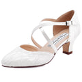 Duosheng & Elegant Closed Toe HC1920 Cross Straps Bridal Shoes Buckle for Women Heel Wedding Bridal Lace Shoes with Lace Ivory Size 38