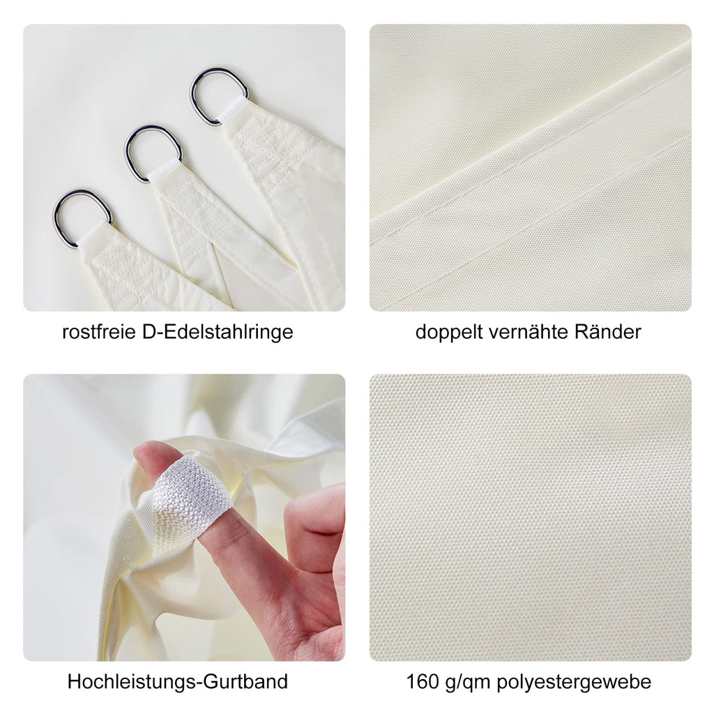 HAIKUS Sun Sail Waterproof Rectangular 3x4m Sun Protection Water-Repellent Premium PES Polyester with UV Protection for Balcony Garden Terrace Cream