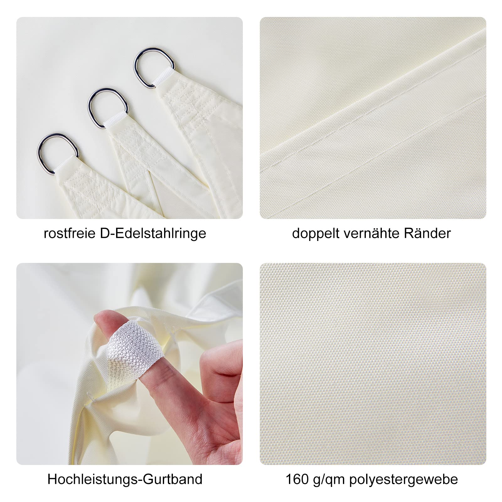 HAIKUS Sun Sail Waterproof Rectangular 3x4m Sun Protection Water-Repellent Premium PES Polyester with UV Protection for Balcony Garden Terrace Cream