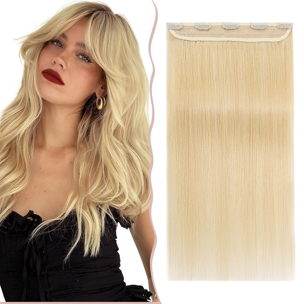 Clip-in Hair Extensions Remy 7A 100% Human Hair Straight – White Brown/Light Blonde 16in (40cm)