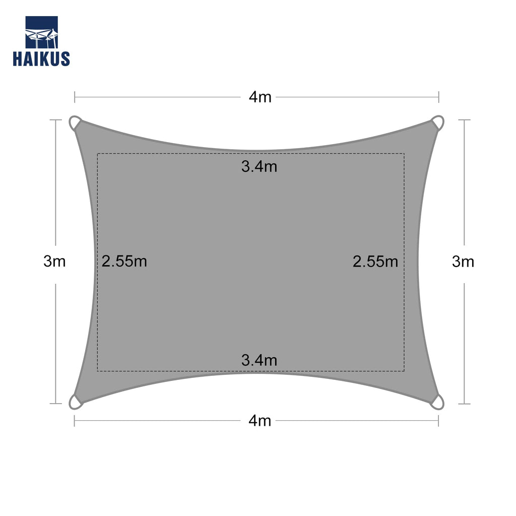 HAIKUS Sun Sail Waterproof Rectangular 3x4m Sun Protection Water-Repellent Premium PES Polyester with UV Protection for Balcony Garden Terrace Cream