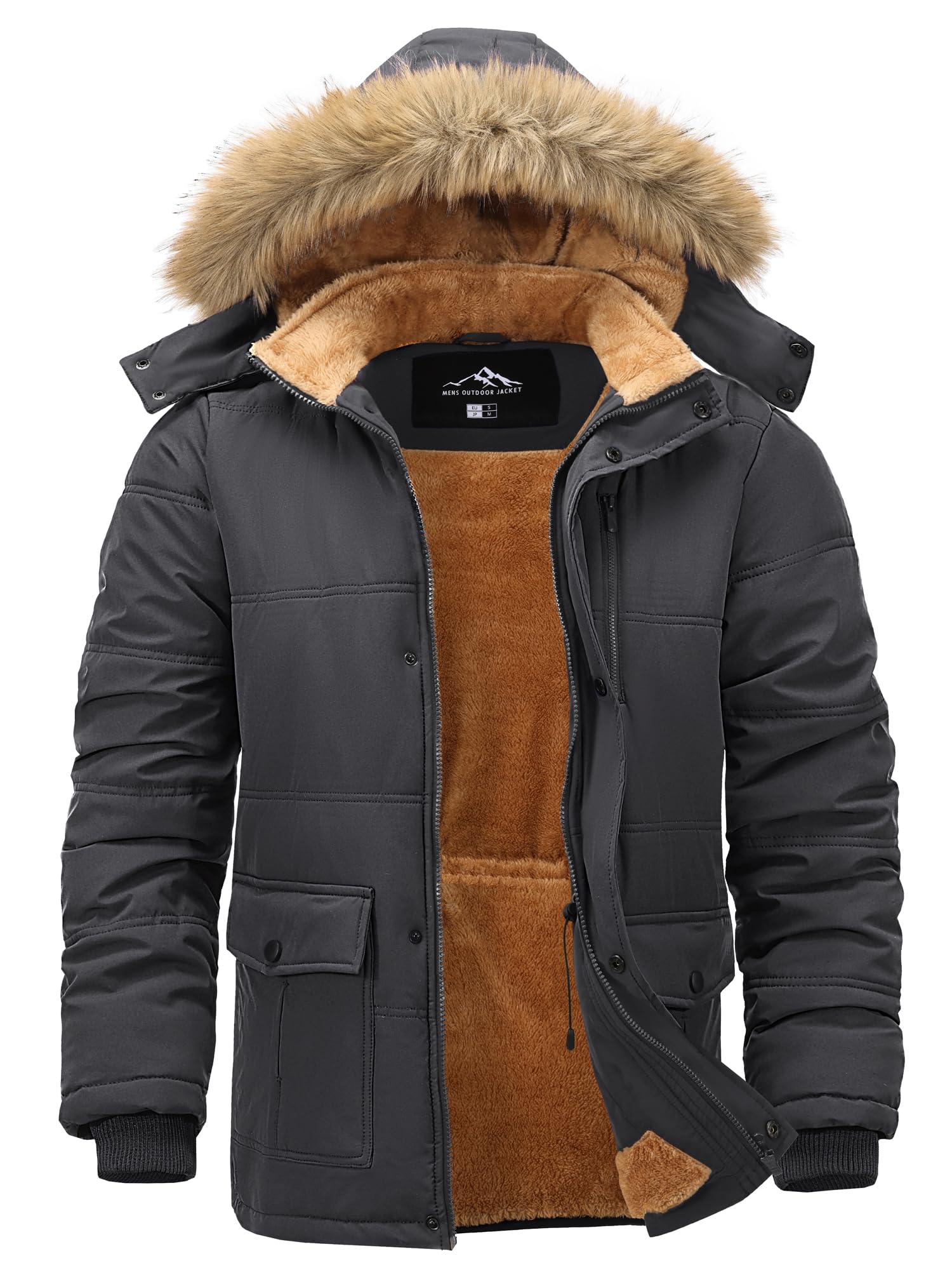 Men's Waterproof Winter Jacket Casual Long Parka with Detachable Hood – Dark Grey XL