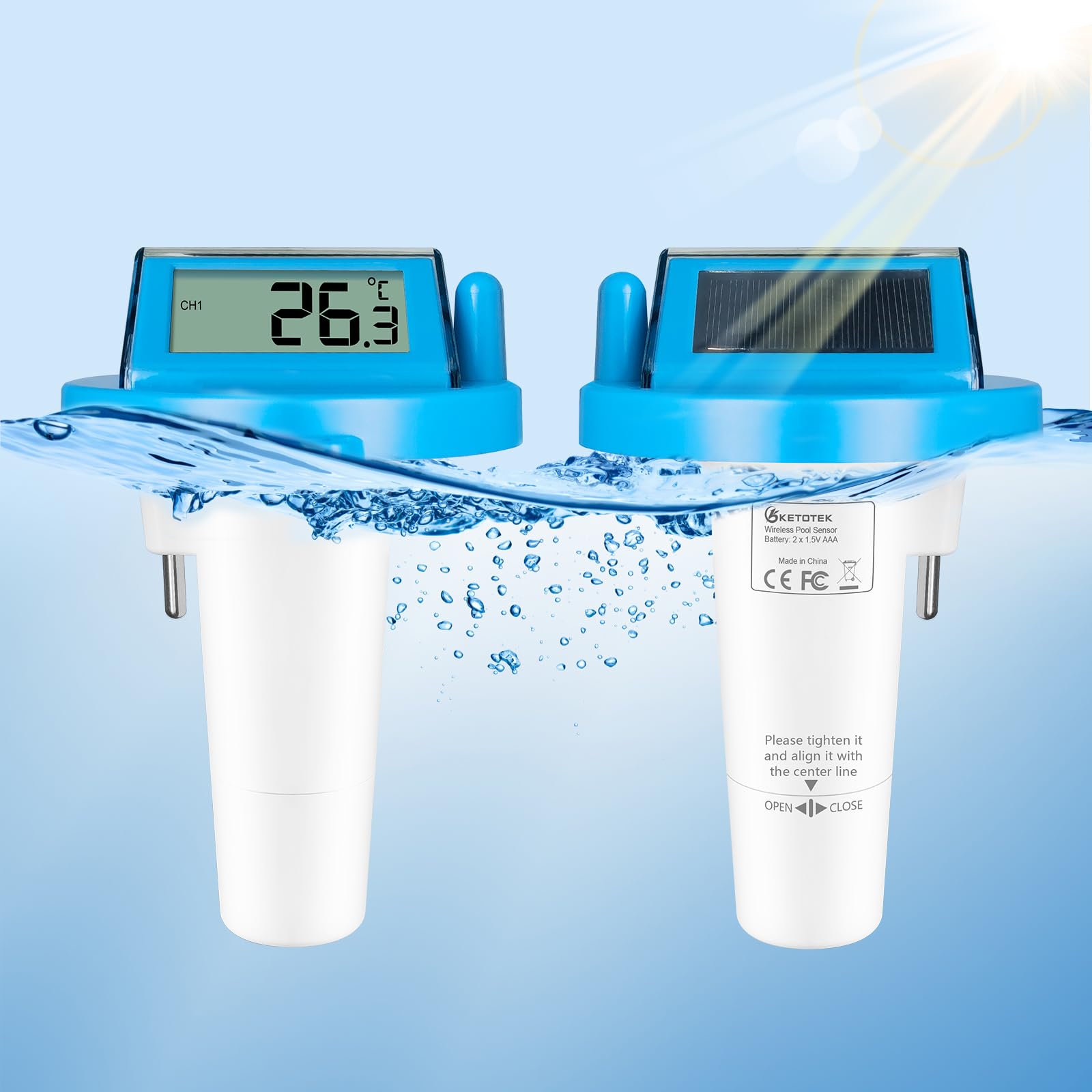 KETOTEK Wireless Pool Thermometer Floating Digital Water Temperature Meter – Blue