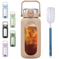 Glass Water Bottle 960ml with Straw & Time Marker Silicone Sleeve – Amber