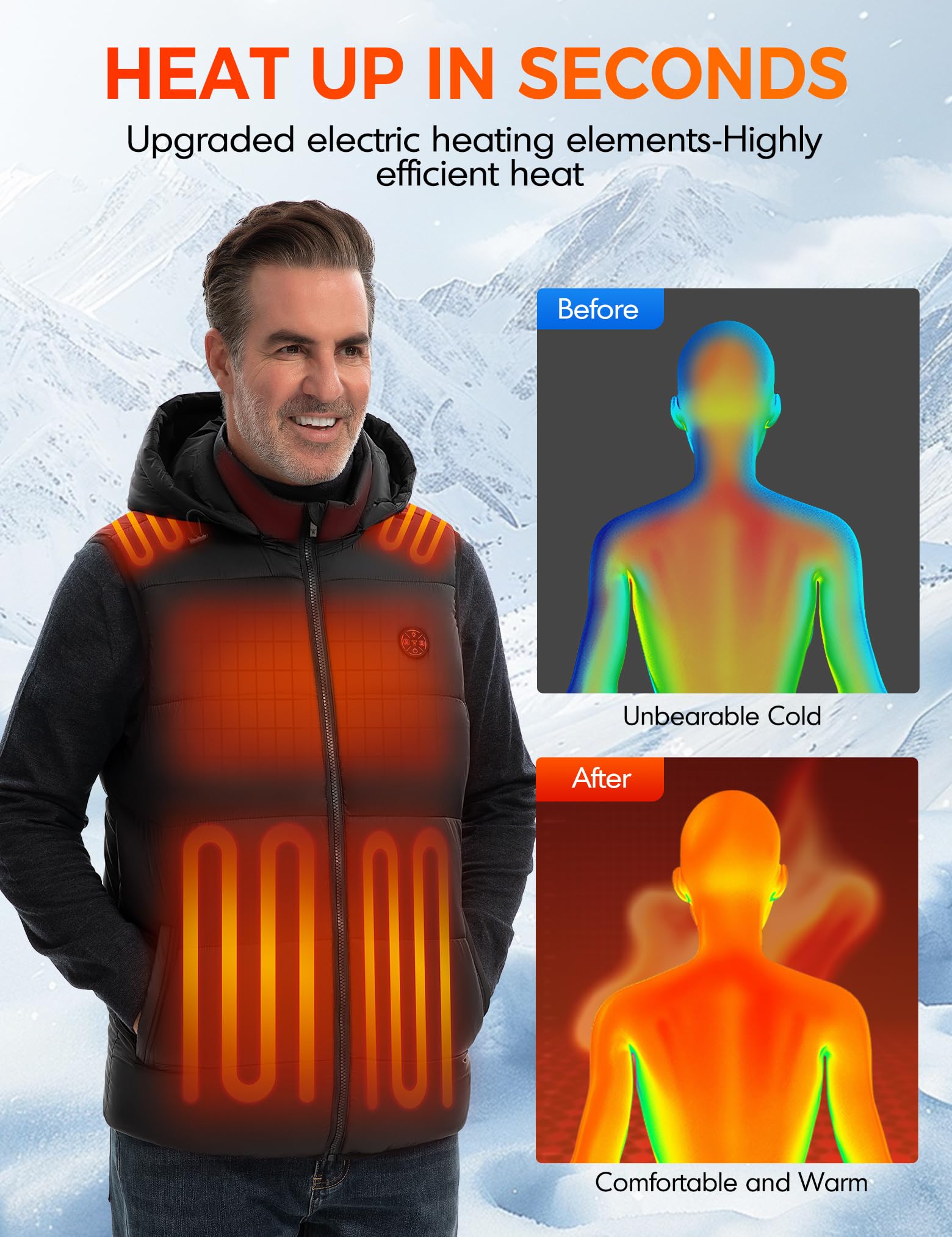 Men's Heated Vest 15-Zone Lightweight Breathable for Outdoor Sports – Black M