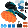 FABOKA Cordless Car Polisher, 12V Eccentric Polisher with 25pcs Attachments and 2pcs 2.0Ah Battery, Cordless Waxing Machine 6 Variable Speeds 5500RPM