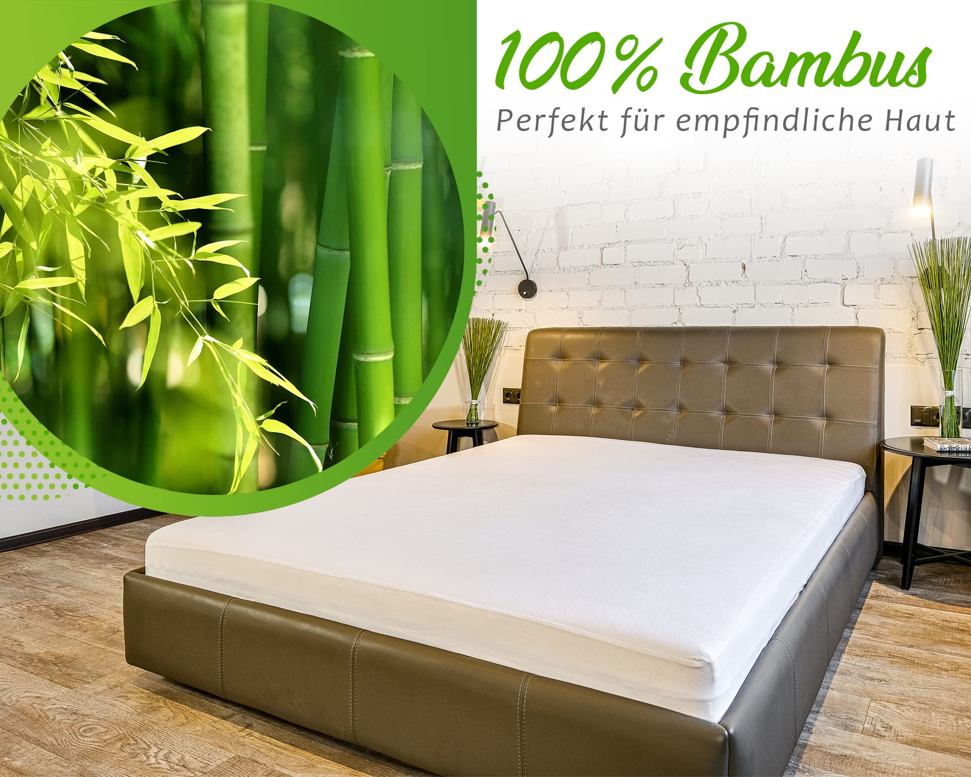 Mattress Cover 180x200 Anti-mite, Antibacterial, 100% Bamboo Mattress Cover, Mattress Protector, Super Soft, Highly Breathable Silent Waterproof Mattress Cover [180 x 200 cm]