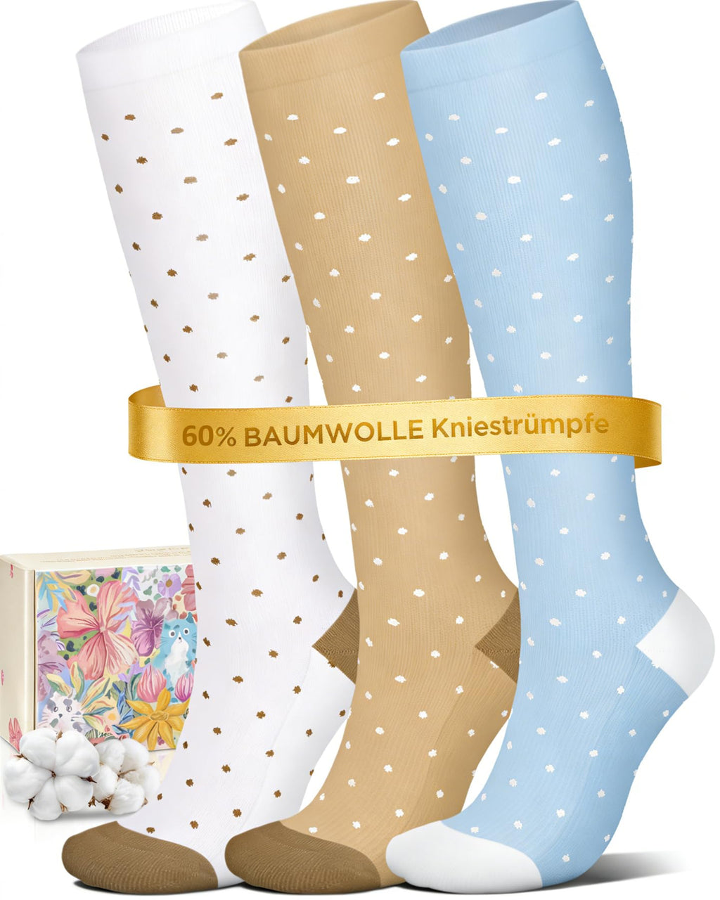Compression Knee-High Cotton Support Socks Thrombosis – Blue L-XL (39-42)