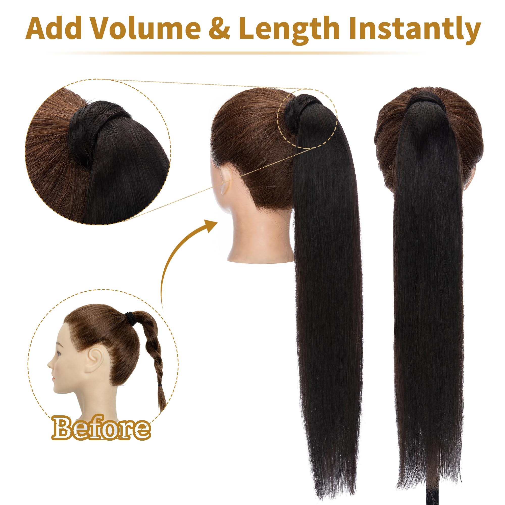 SEGO Real Hair Ponytail Extension Heat Resistant 40.6cm 80g – Light Blonde #613-1