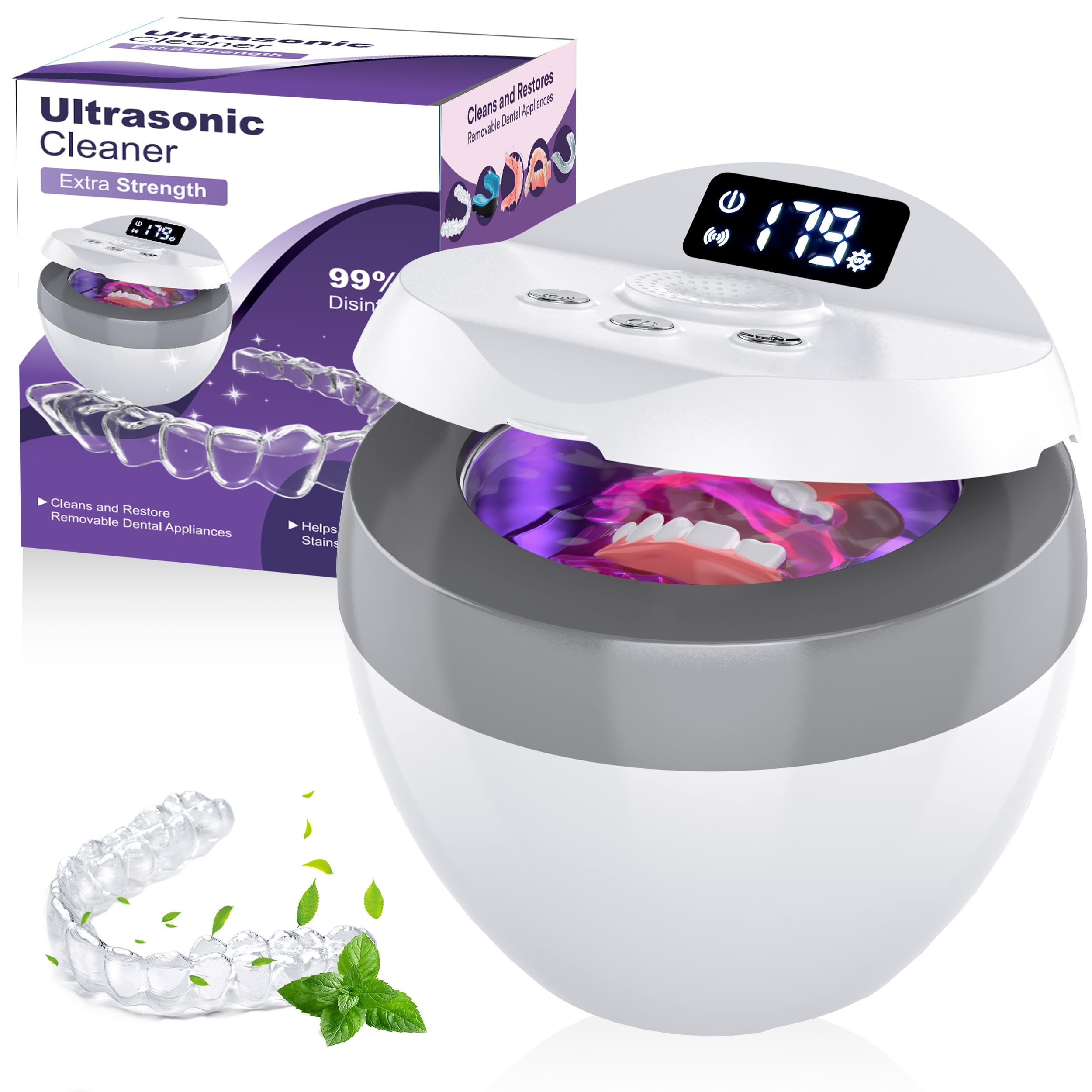 Stim-U-Dent ultrasonic cleaner, ultrasonic cleaner for dental splints, aligners, dentures, and jewelry, 45kHz UV Dental
