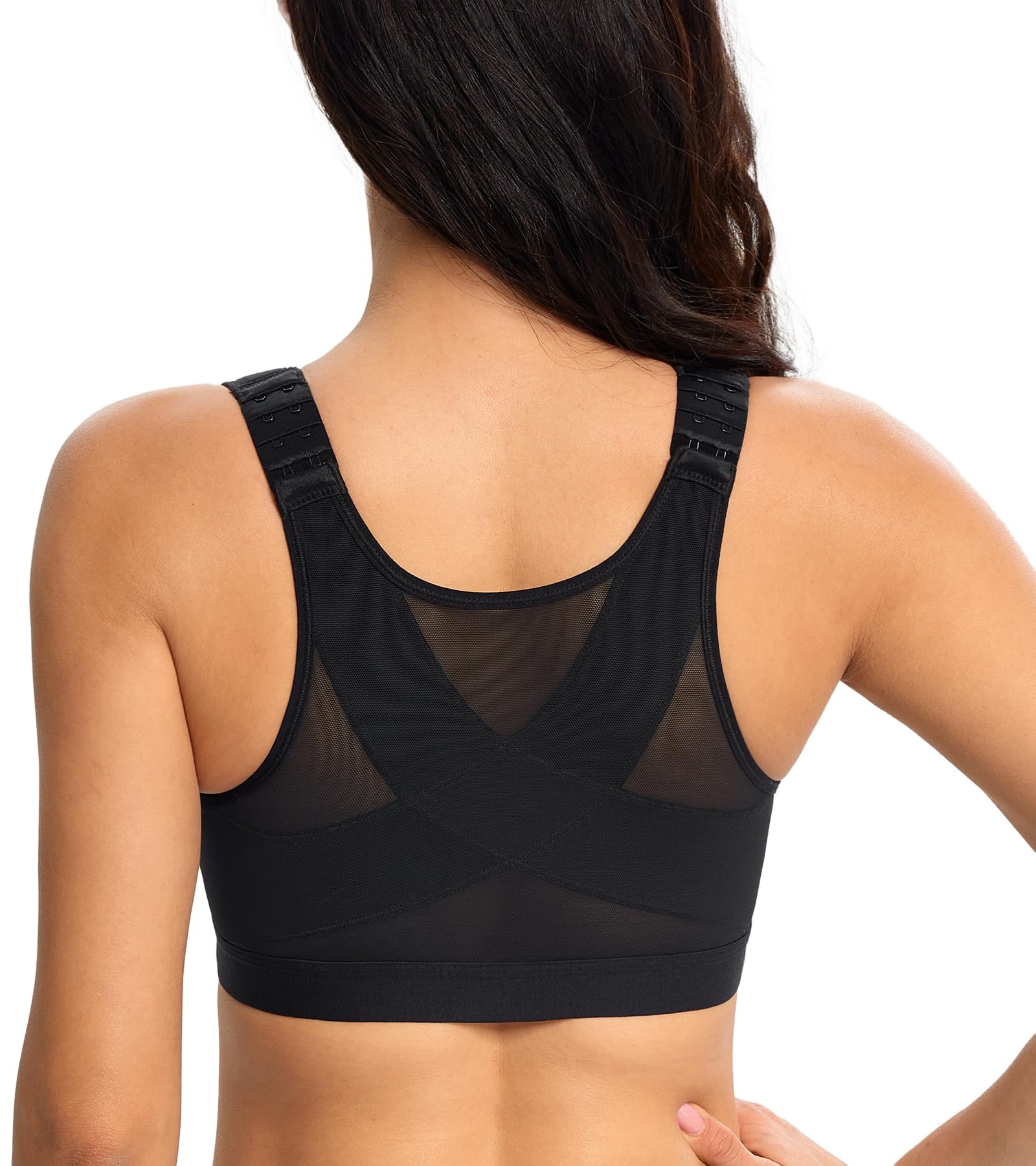 Wireless Front-Closure Bra Racerback Back Support Plus Sizes Unpadded – Black 85B