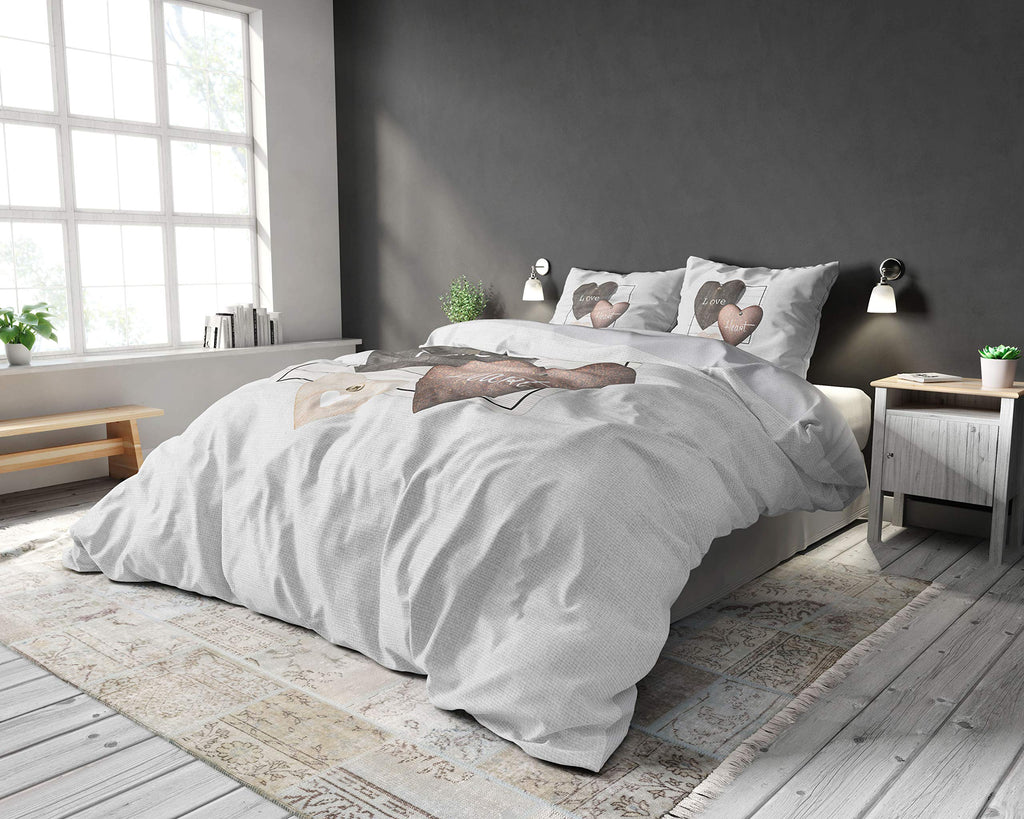 Sleeptime bed linen 100% cotton love hearts, 200 x 200cm, + 80 x 80cm, grey