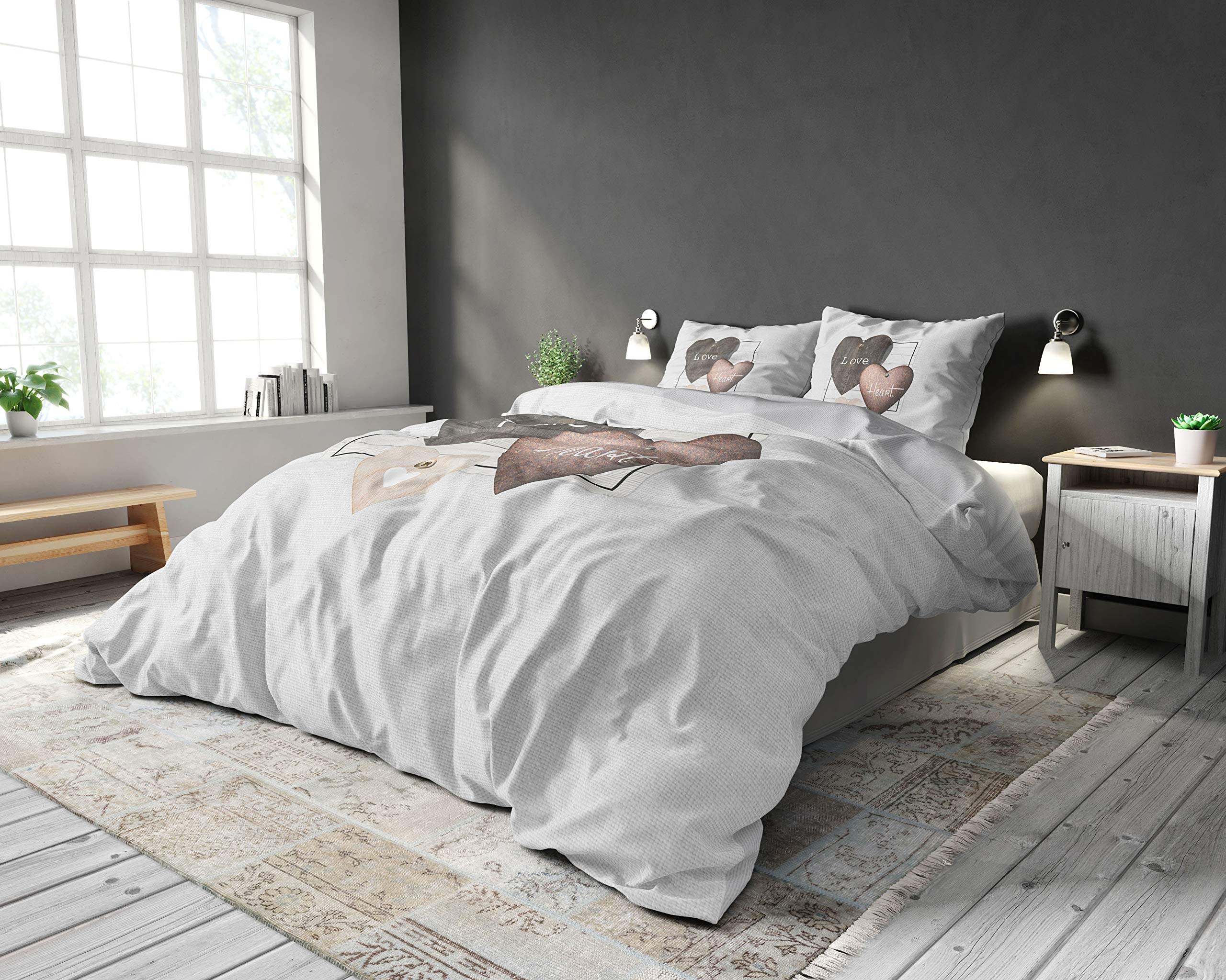 Sleeptime bed linen 100% cotton love hearts, 200 x 200cm, + 80 x 80cm, grey