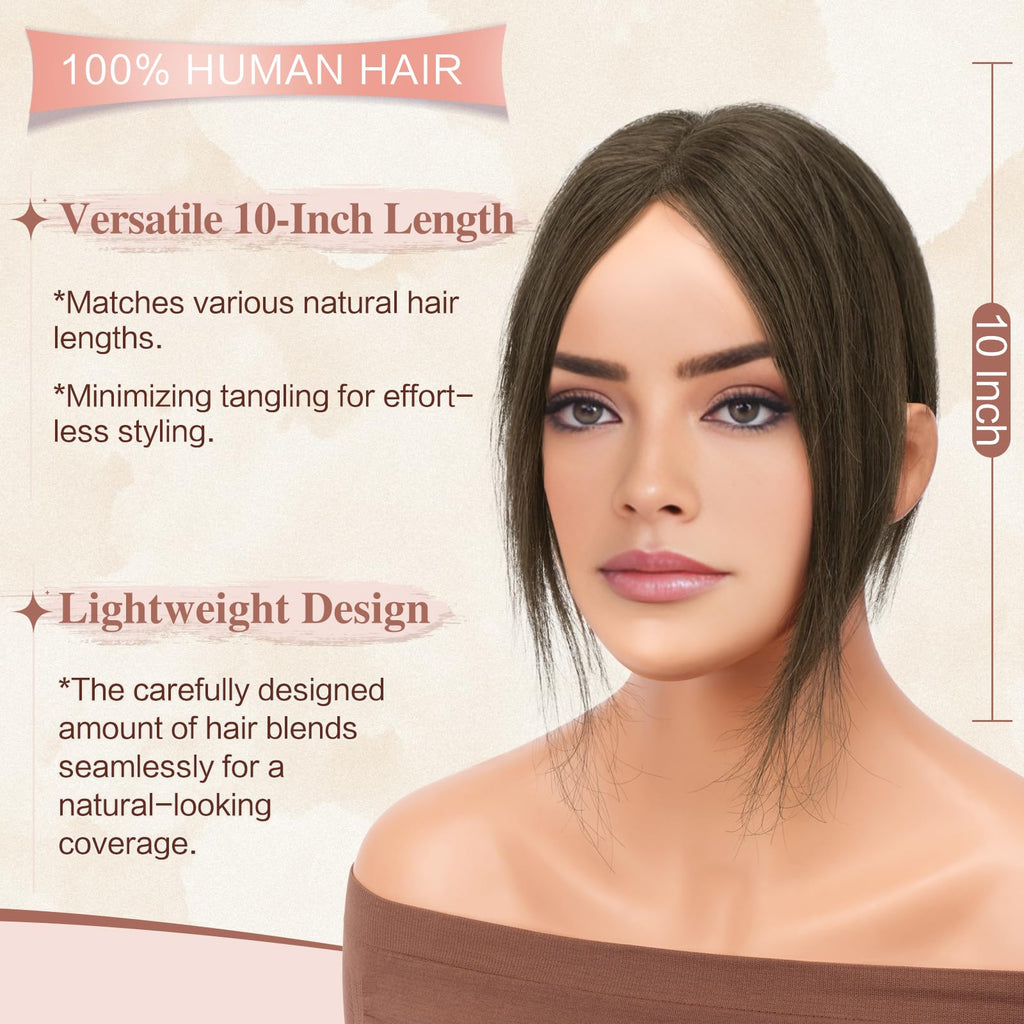 Hair Topper Clip-in Real Human Hair Straight No Bangs – Brown