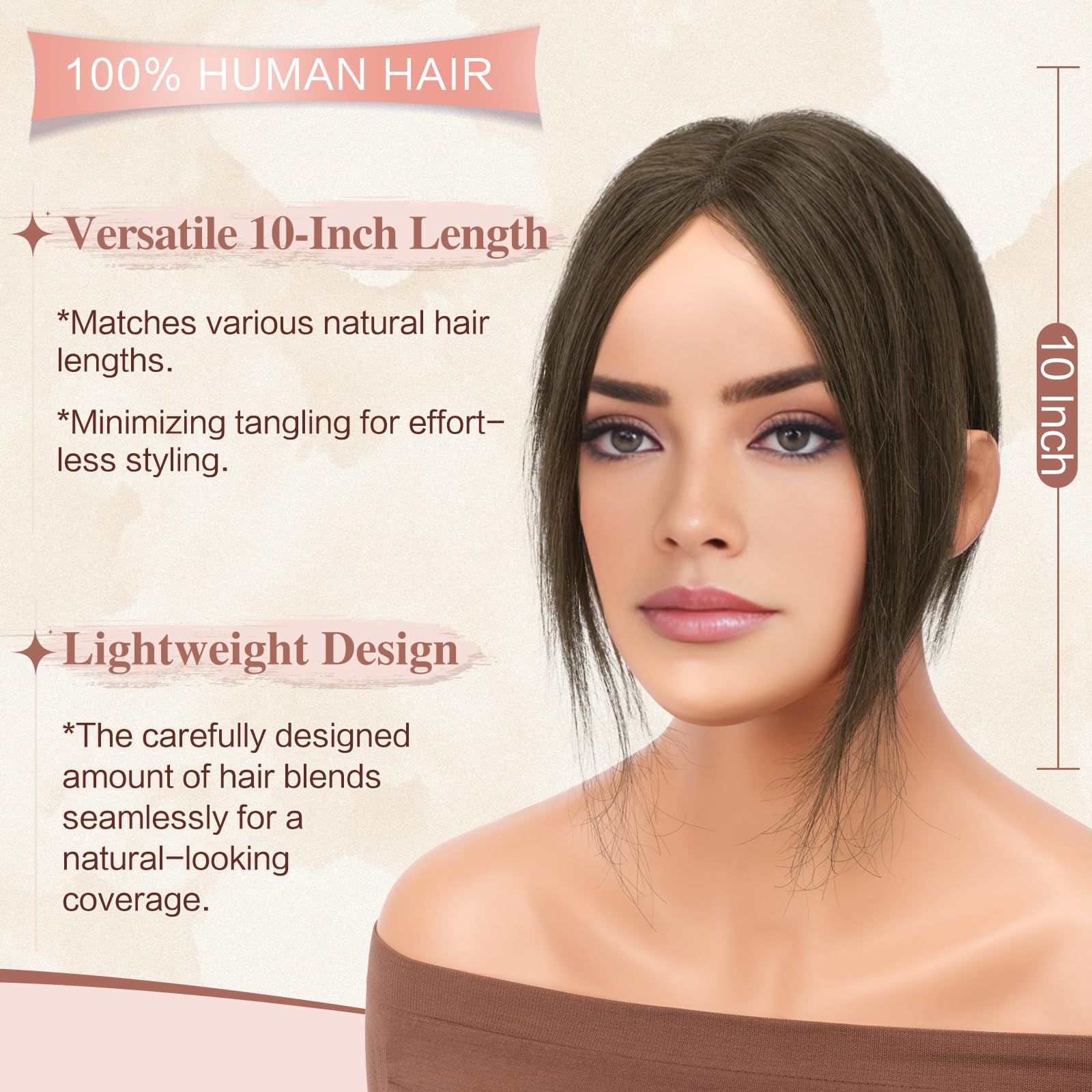 Hair Topper Clip-in Real Human Hair Straight No Bangs – Brown
