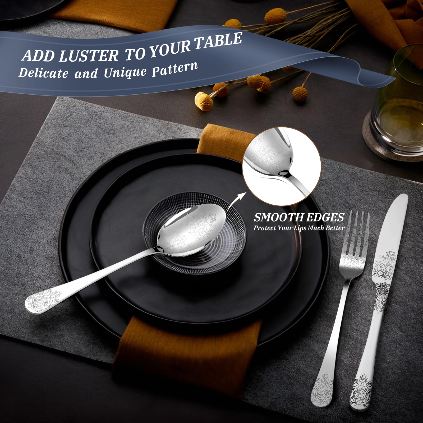 DRAGON RIOT 60-Piece Stainless Steel Cutlery Set for 12 People – Complete Tableware Set