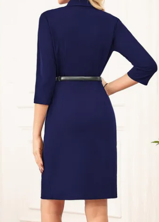 GRACE KARIN Damen Elegant Bürokleid 3/4 Ärmel V-Ausschnitt Bodycon Business Kleid Cocktailkleid Navy M