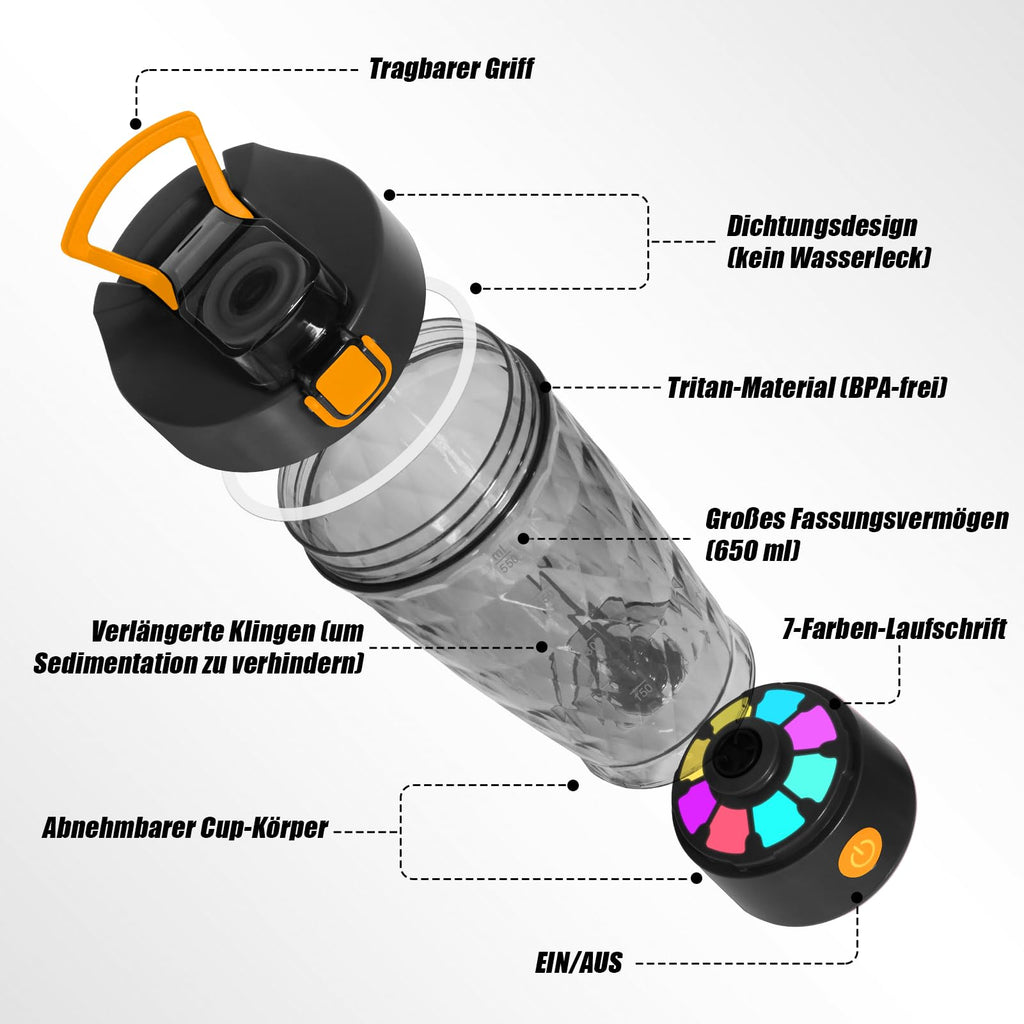 SOARFLY Electric Shaker, 650ml Electric Protein Shaker, USB C Rechargeable Protein Shaker Bottle, Electric Shaker with Powder Compartment, BPA Free, Black