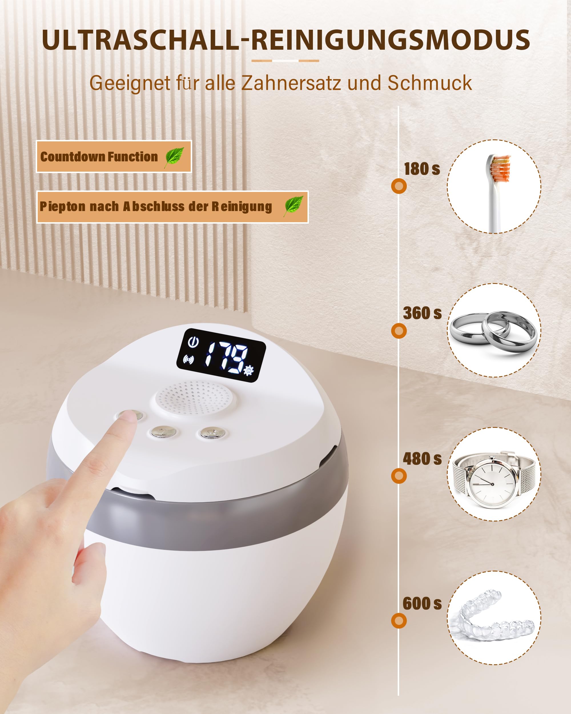 Stim-U-Dent ultrasonic cleaner, ultrasonic cleaner for dental splints, aligners, dentures, and jewelry, 45kHz UV Dental