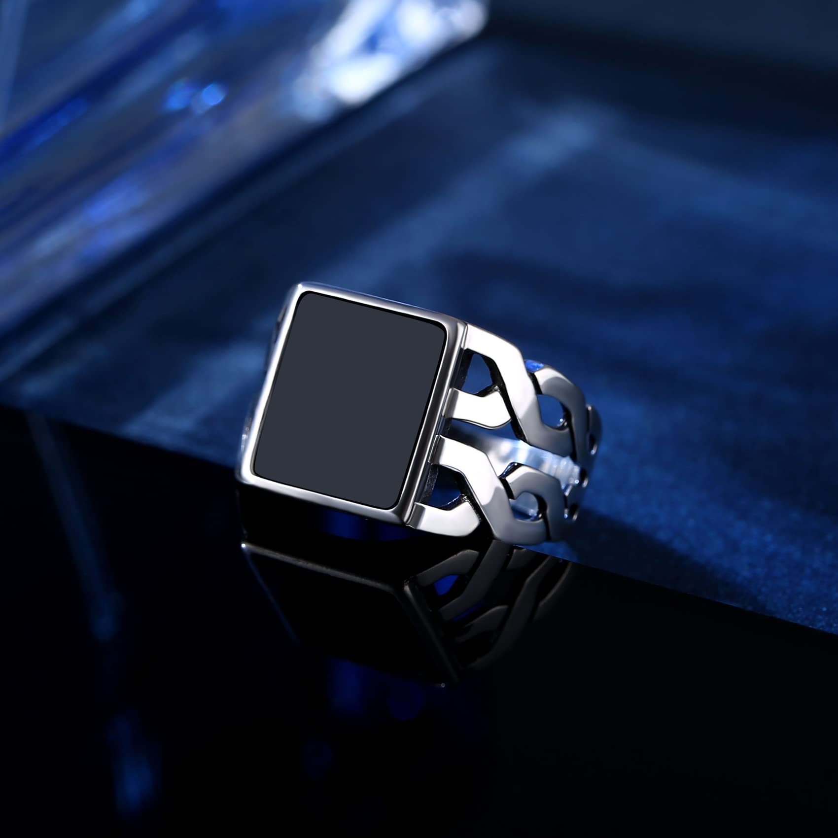 Men’s Sterling Silver Ring Square Black Onyx 925 – US13