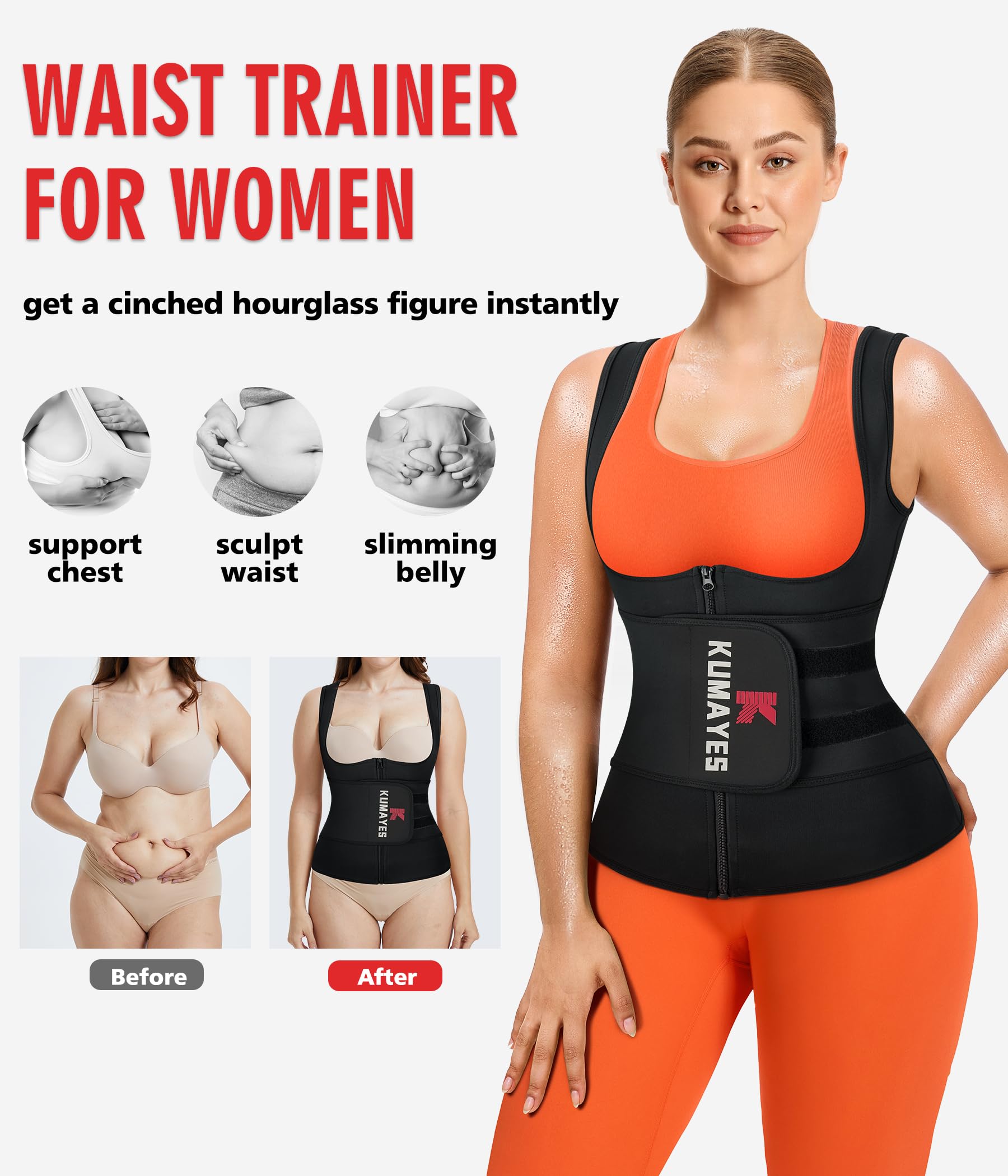 Women’s Tummy Control Sauna Waist Trainer Body Shaper – Black L