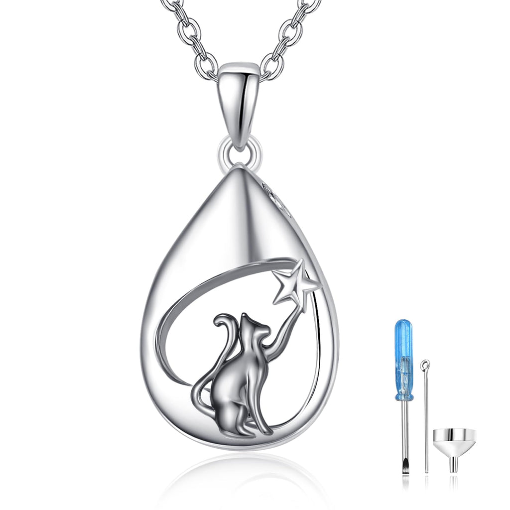 Teardrop Urn Necklace 925 Sterling Silver Cremation Pendant with Funnel Kit – Black