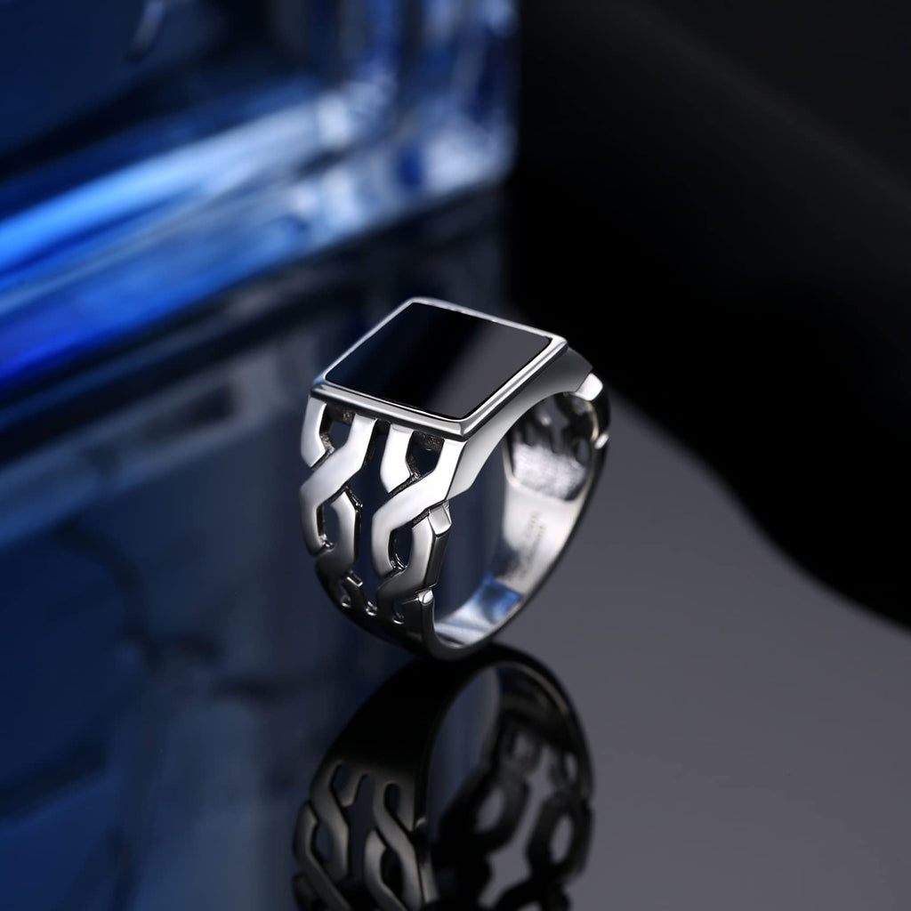 Men’s Sterling Silver Ring Square Black Onyx 925 – US13