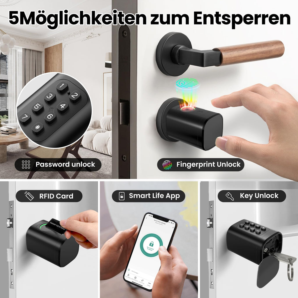 Smart Door Lock Fingerprint & PIN, IC Card & Key Support Smart Life App – 60–90mm