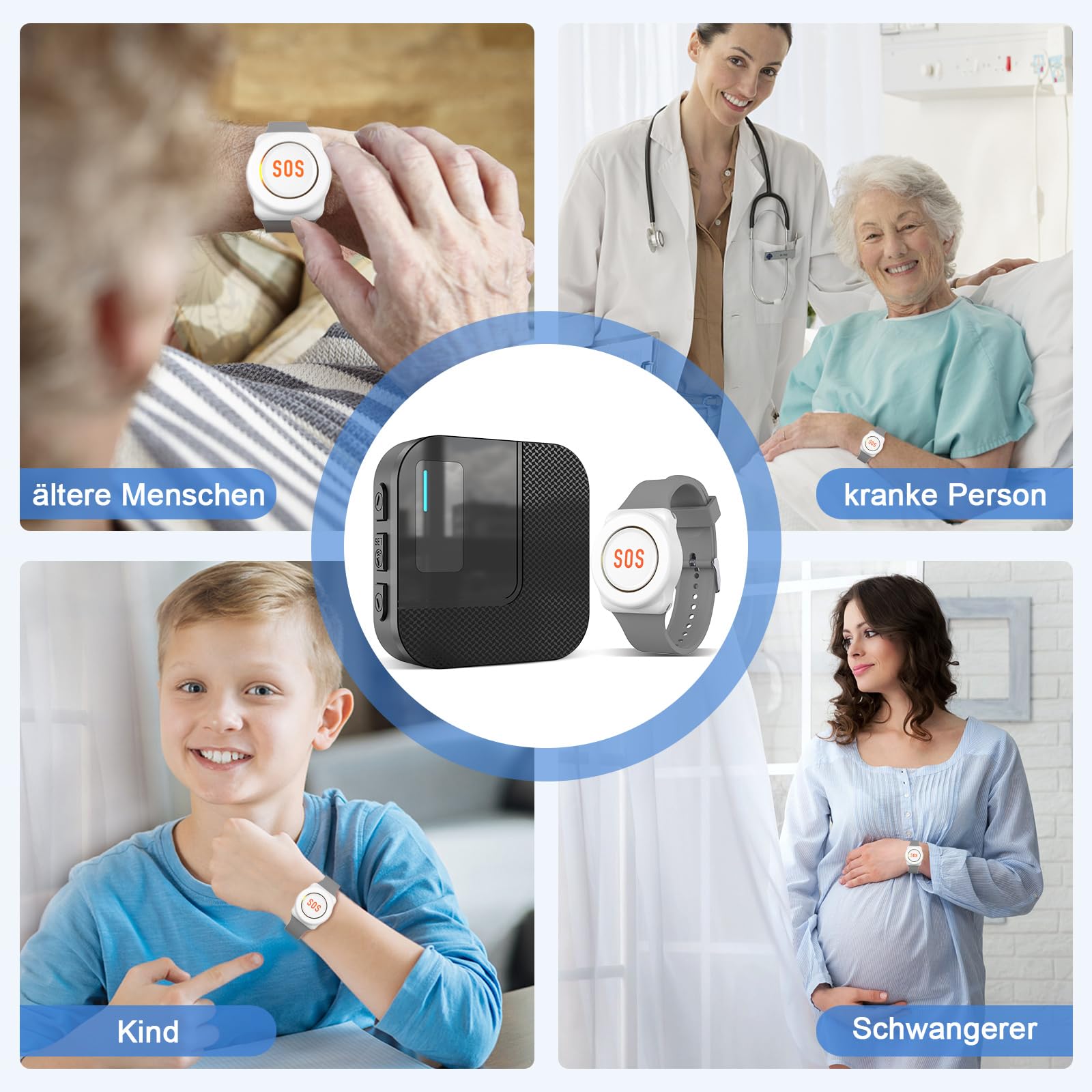 DAYTECH emergency call button for seniors on mobile phone, WiFi Tuya Smart Senior Emergency Button Alert System, Home Emergency Call for Elderly Patients Disabled, Children SOS Emergency Call (1 Receiver + 1 Emergency Call Bracelet + 1 Button)
