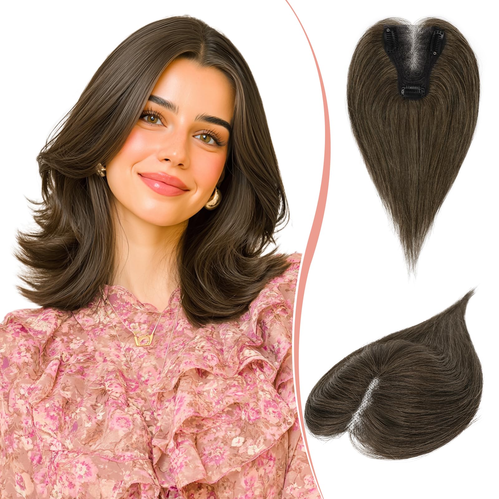 Hair Topper Clip-in Real Human Hair Straight No Bangs – Brown